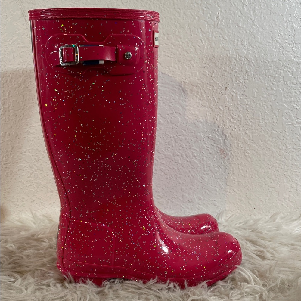 HUNTER Glitter Shiny Rain Boots Waterproof Pink Size 5 NEW - Picture 5 of 12